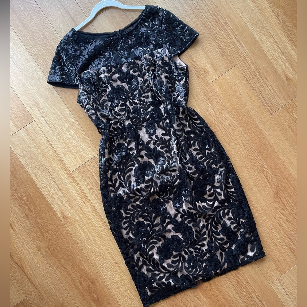 Alex Evenings Size 14 Elegant Black Beaded Lace Dress